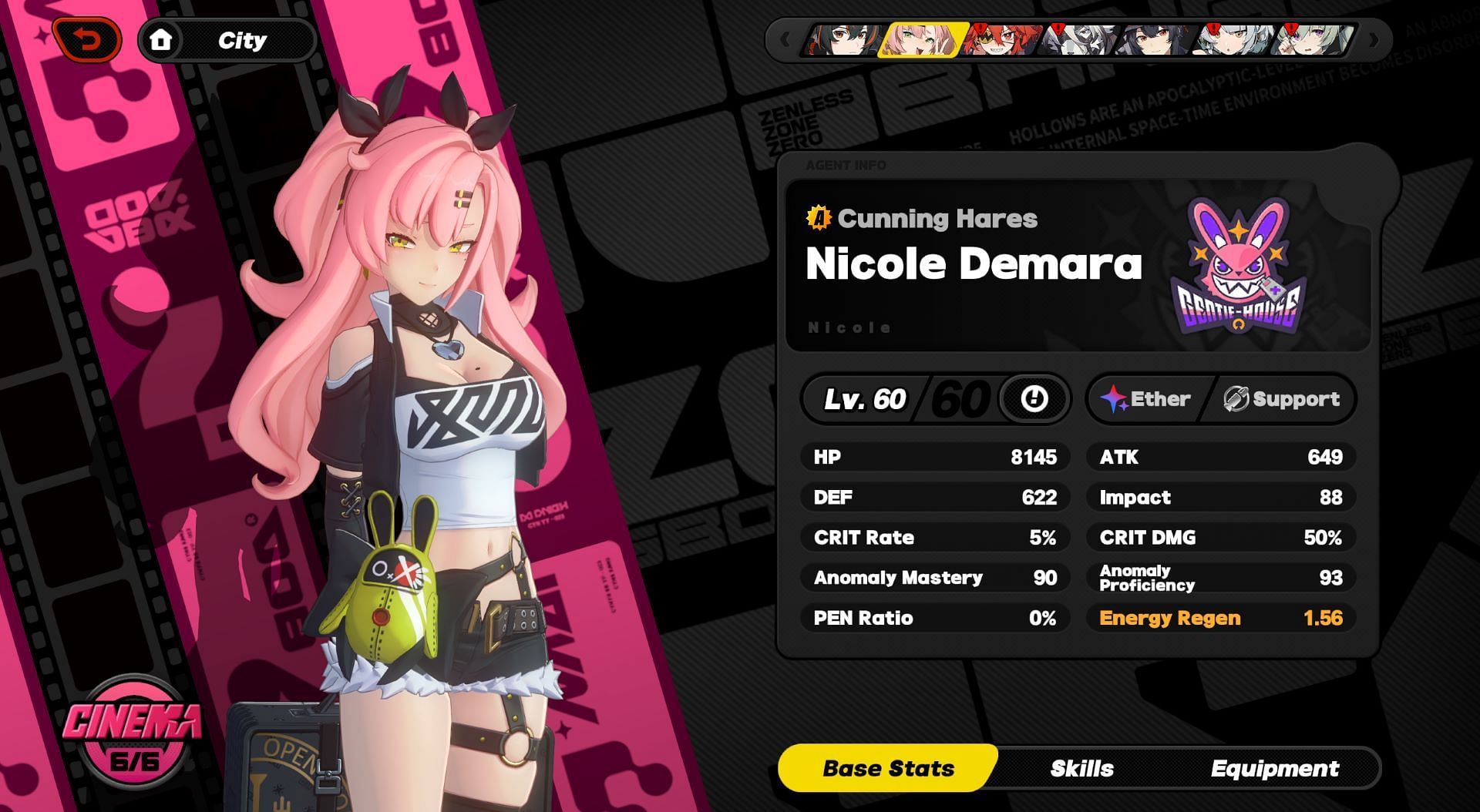 Nicole Attributes at Level 60 (Image via HoYoverse)