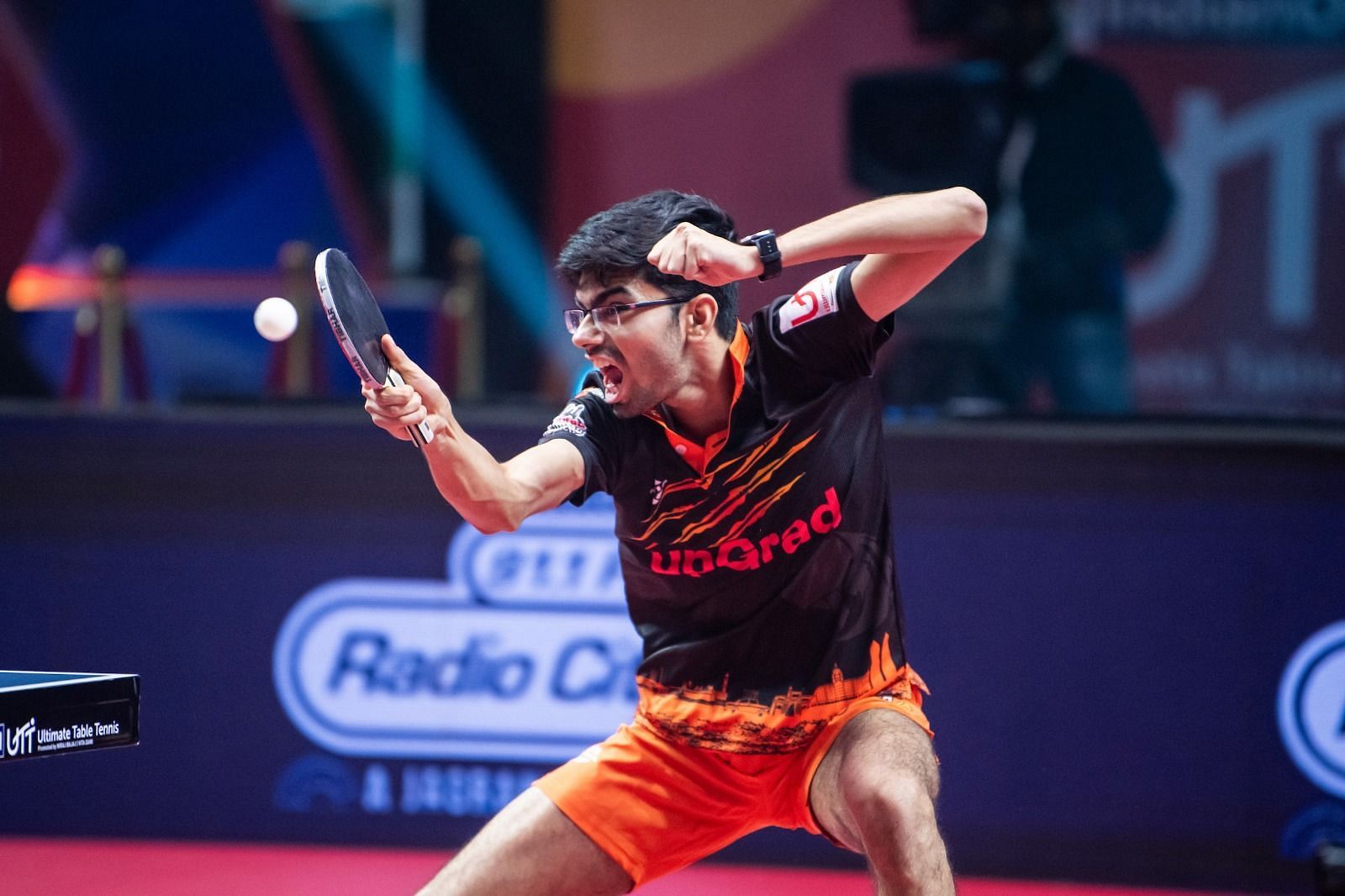 Manav Thakkar in action at UTT 2023 (Image Credits: Ultimate Table Tennis)