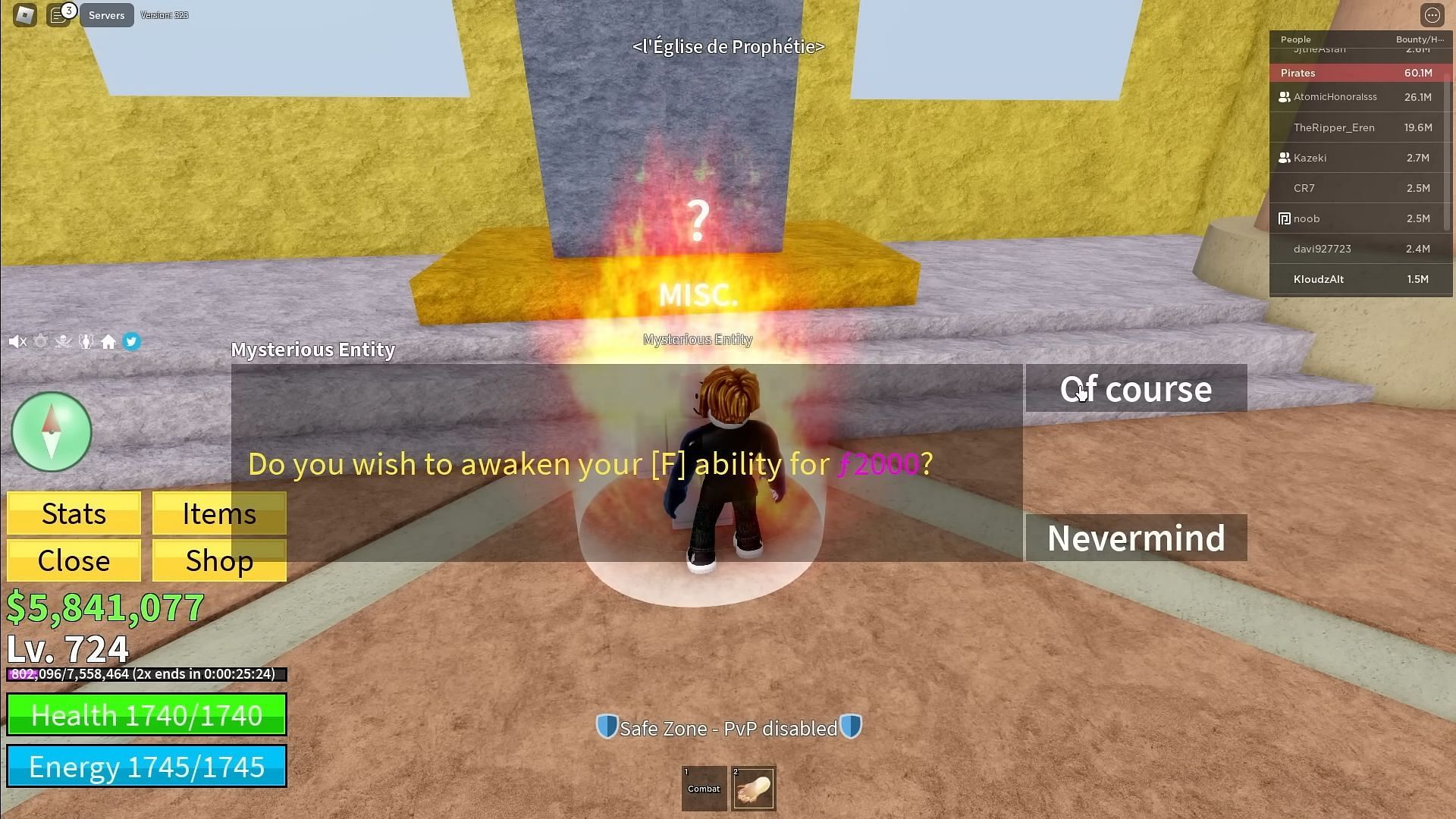 Awakening an ability (Image via Roblox || WinterKloudz/YouTube)