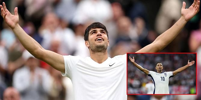 WATCH: Carlos Alcaraz recreates Jude Bellingham's iconic celebration after comeback win over Frances Tiafoe in nail-biting Wimbledon 3R