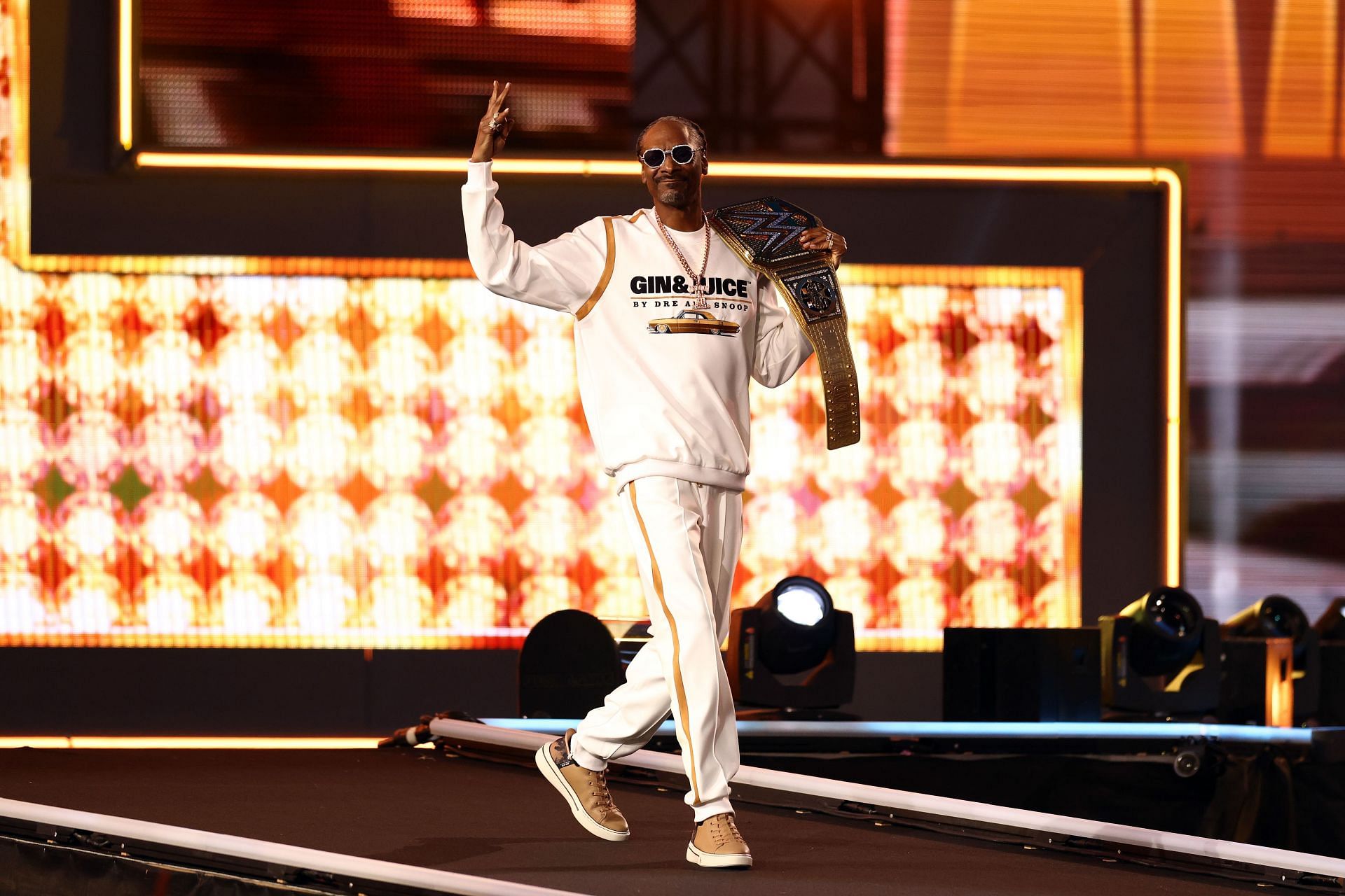 Snoop Dogg enters the ring during Night Two at Lincoln Financial Field on April 07, 2024 (Image via Getty)