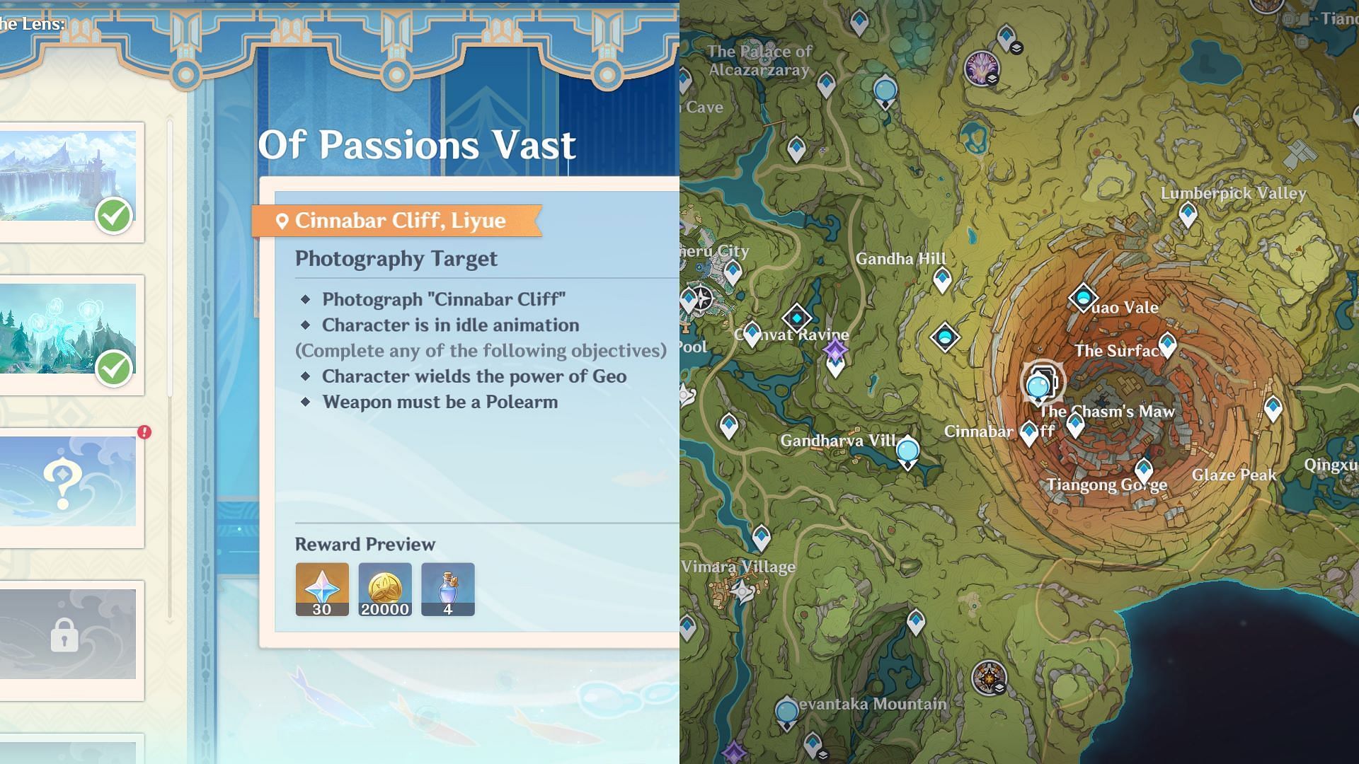 Of Passions Vast location and rewards (Image via HoYoverse)