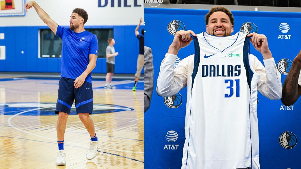 Klay Thompson works out in Dallas after he was presented by the Mavericks. [photo: Mavericks X]