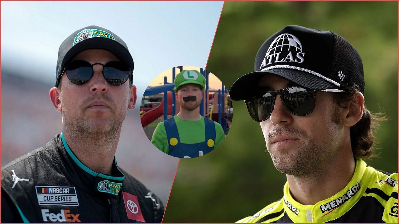 Denny Hamlin, Tyler Reddick and Ryan Blaney (Background Images via Getty, Inset Image from 23XI Racing on X)