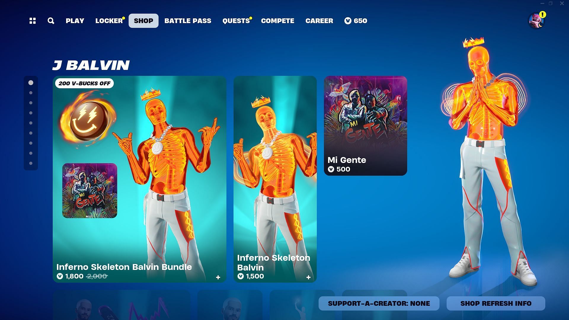 Inferno Skeleton Balvin can be purchased separately in Fortnite (Image via Epic Games)