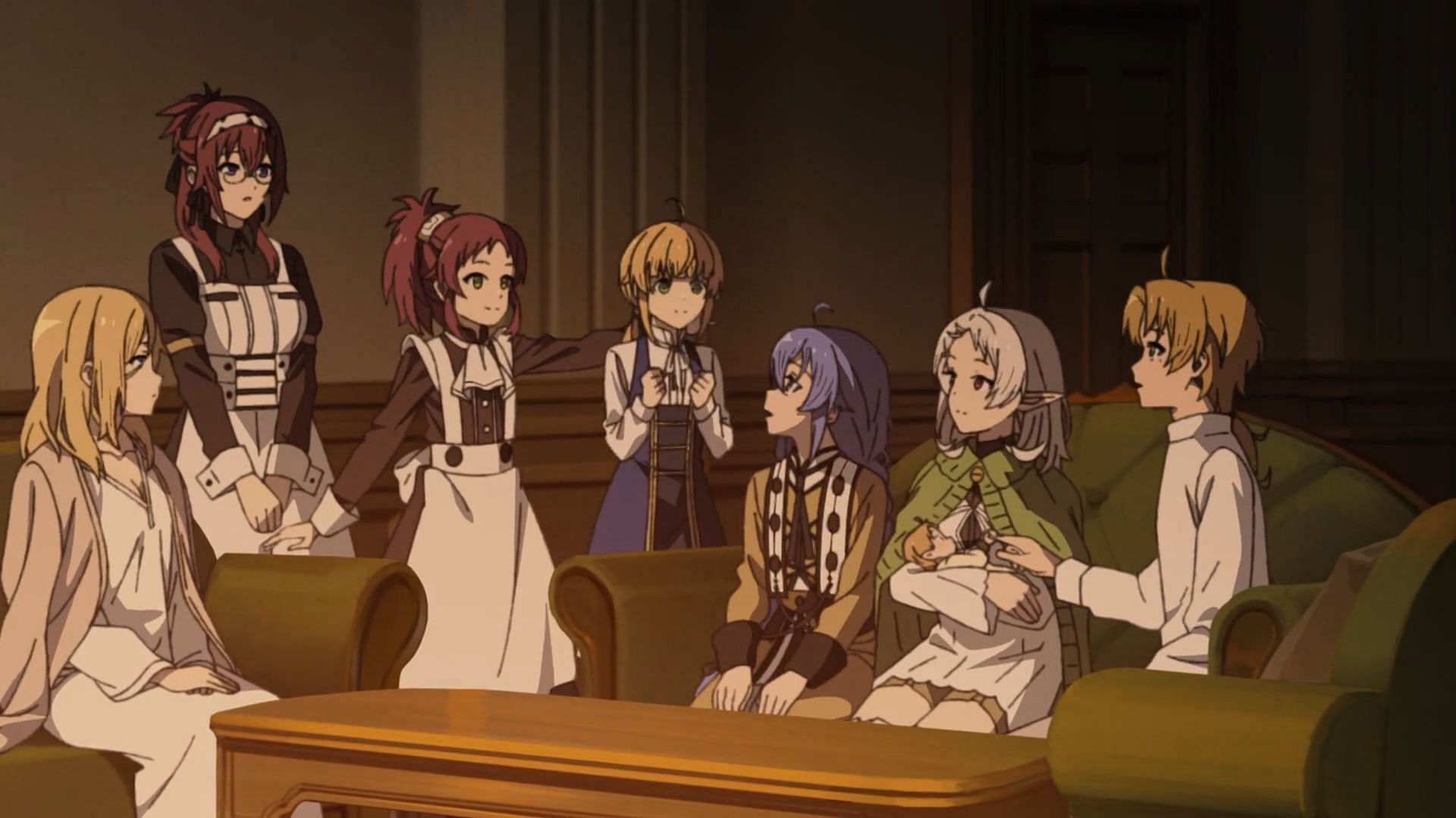 Rudeus with his family, as seen in Mushoku Tensei season 2 episode 24 (Image via Bind)