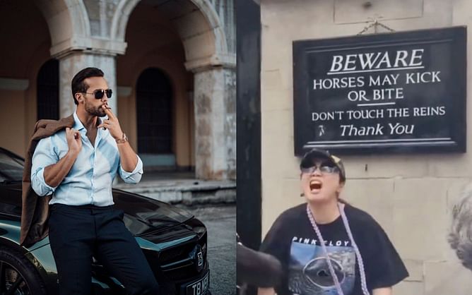 Tristan Tate reacts to viral clip of woman getting bit by King's guard horse: "Self awareness level = 0"