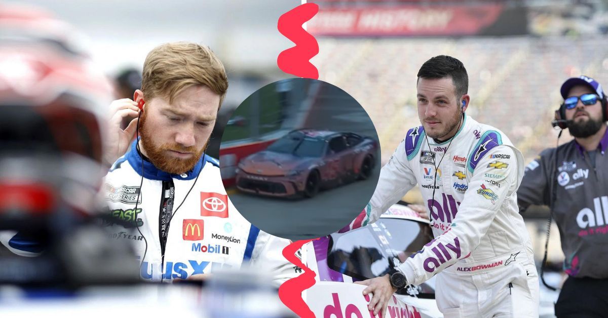 Tyler Reddick (L) displeased for his mistake in chasing Alex Bowman (R) for the win (Image Sources: (L and R- Getty) (Center- NASCAR on YouTube)