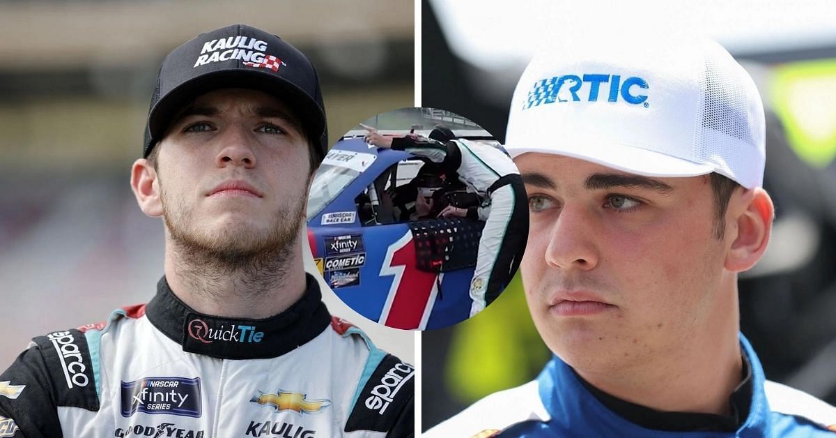 Chandler Smith (L) vents frustration on Sam Mayer (R) at Pocono (Image: (L and R- Getty) (Center- @NASCARONFOX on X)