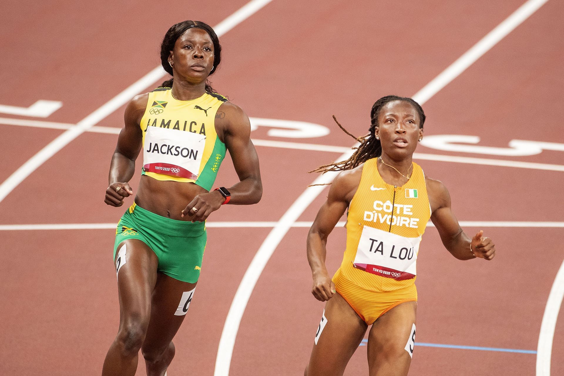 Shericka Jackson at the 2020 Tokyo Olympics. (Photo by Tim Clayton/Corbis via Getty Images)