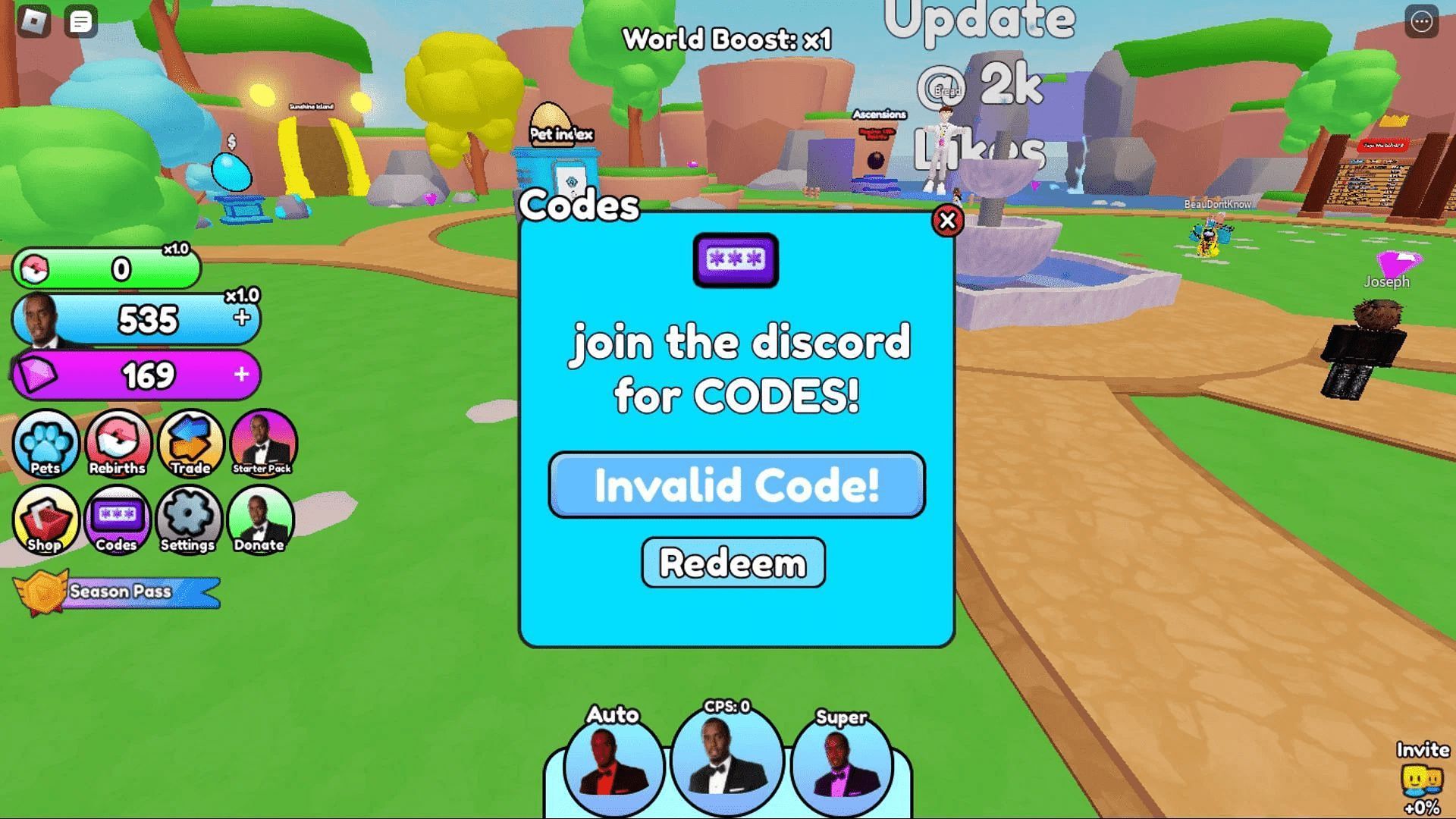 Troubleshoot codes in Diddy Simulator (Image via Roblox)