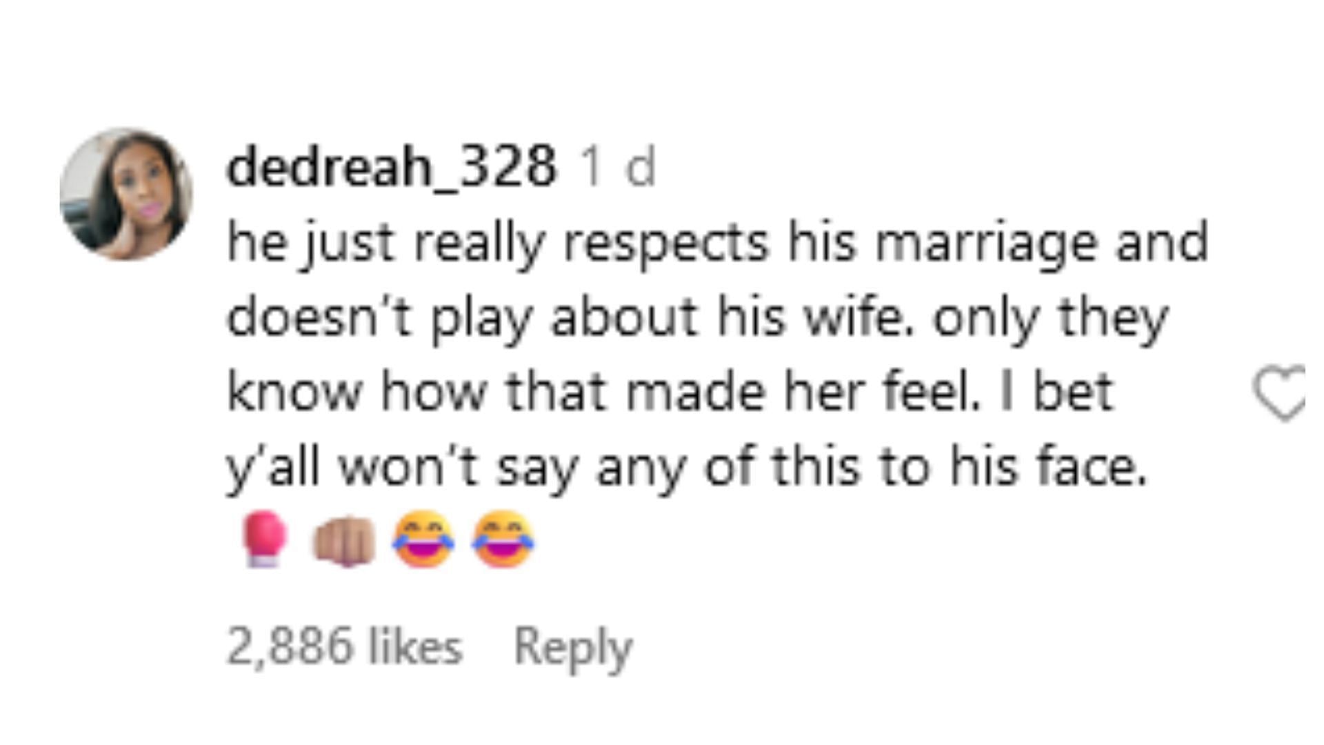 Fans defended Lee for supporting his wife (Image via Instagram / @dedreah_238)