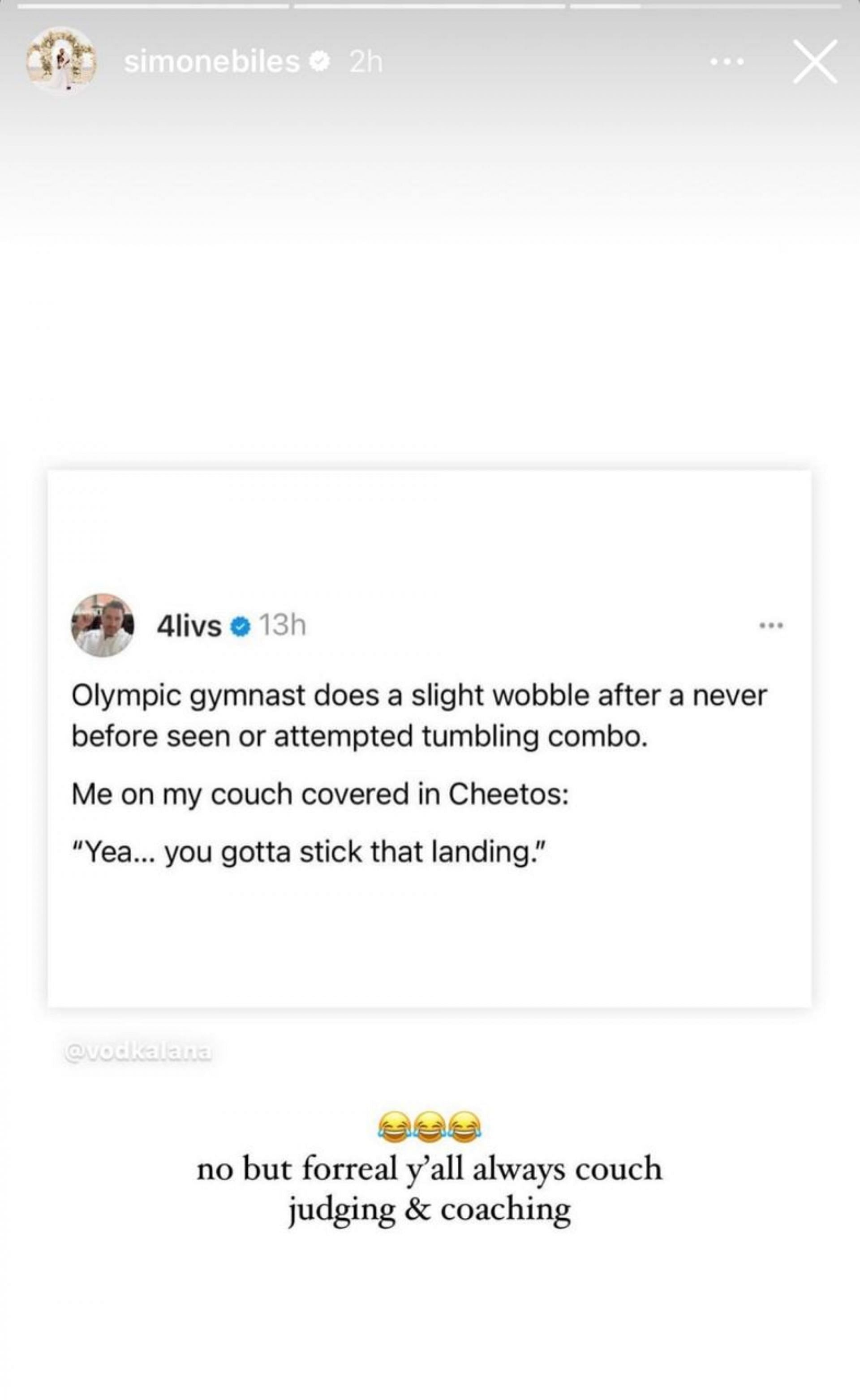 Simone Biles&#039; comment; Instagram - @simonebiles