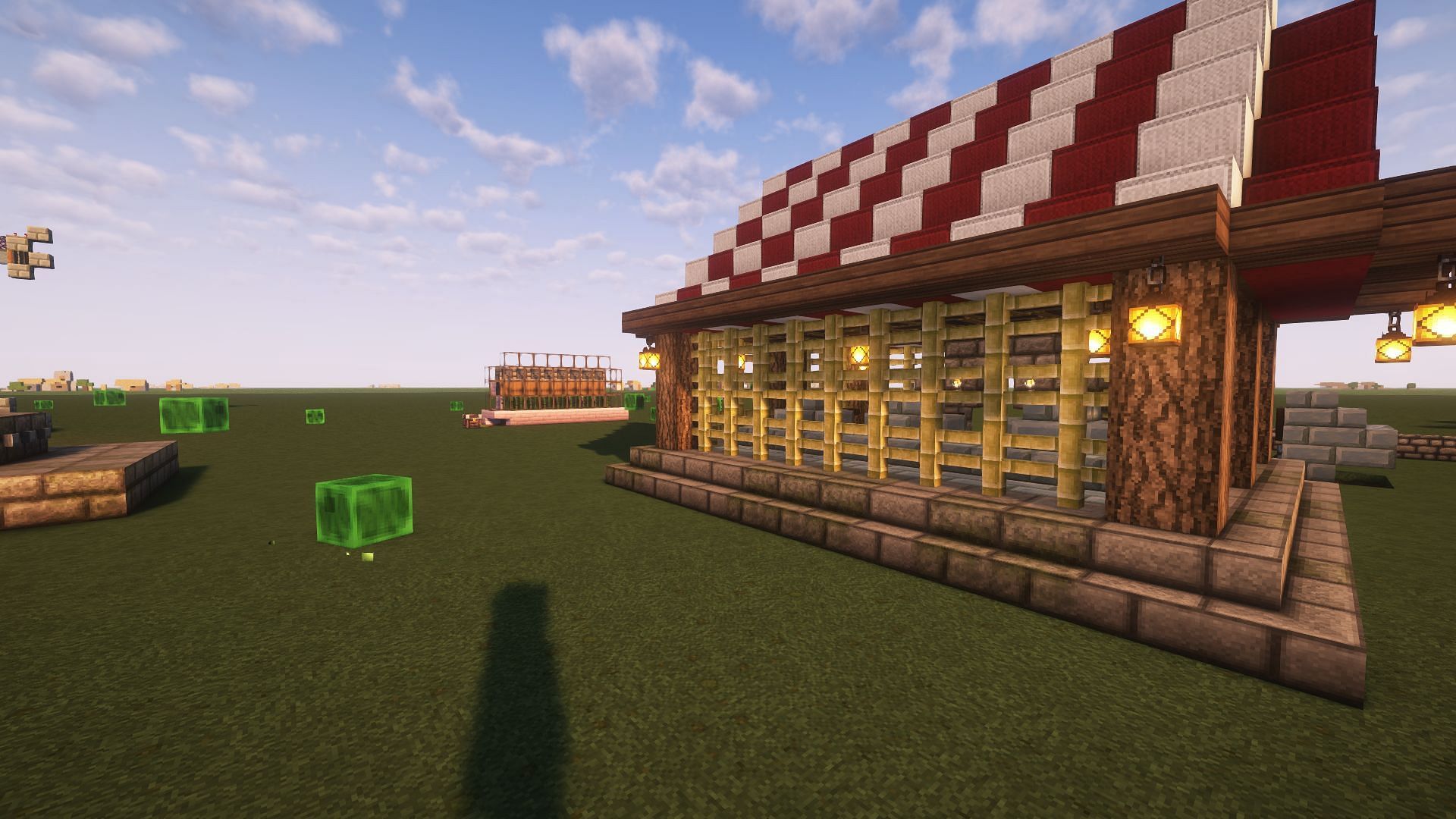 A villager trading hall and slime seen with the OzoCraft texture pack (Image via Mojang)