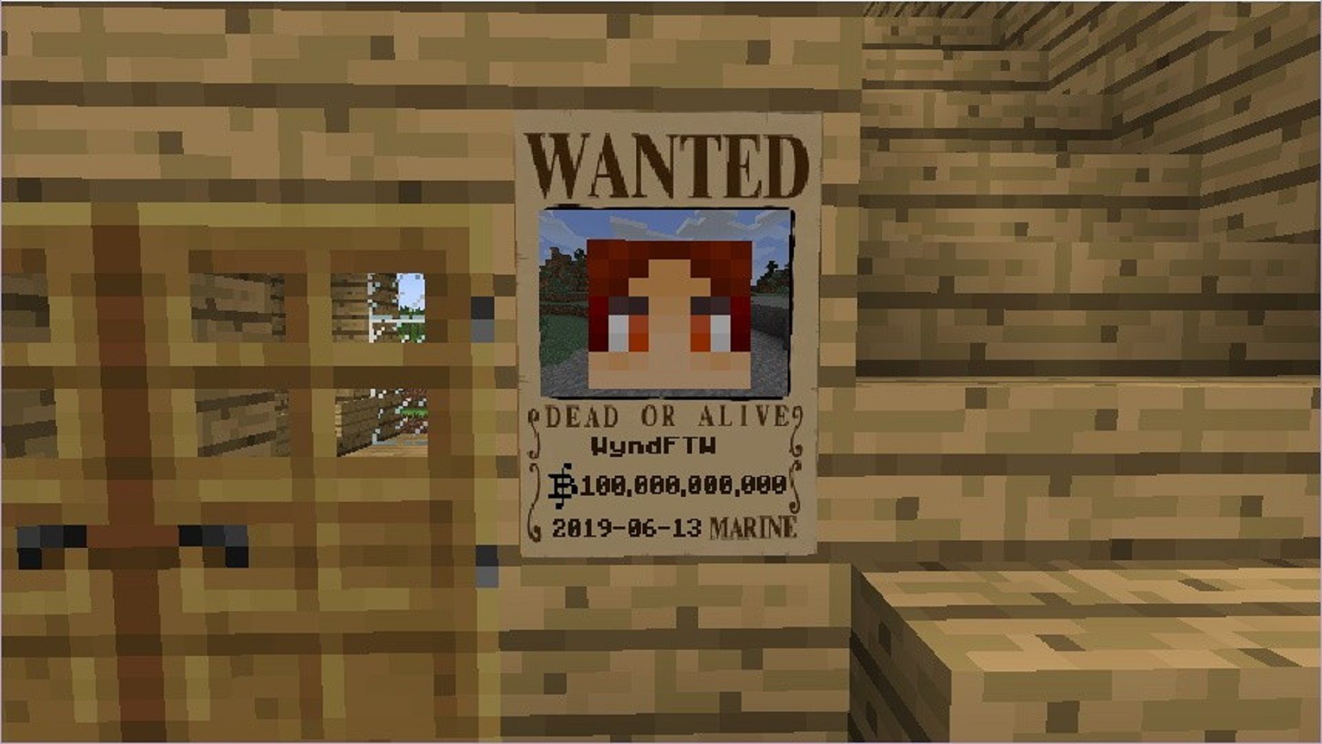 A player&#039;s bounty poster in the Mine Mine no Mi Minecraft mod (Image via Wynd/Modrinth)