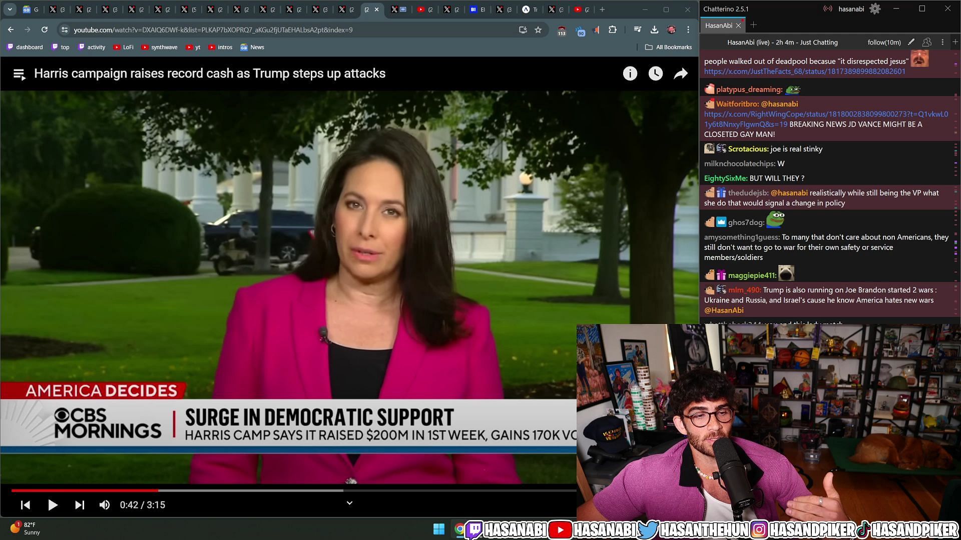 HasanAbi, in a recent stream, discussed the 2024 US Presidential Elections (Image via HasanAbi/Twitch)