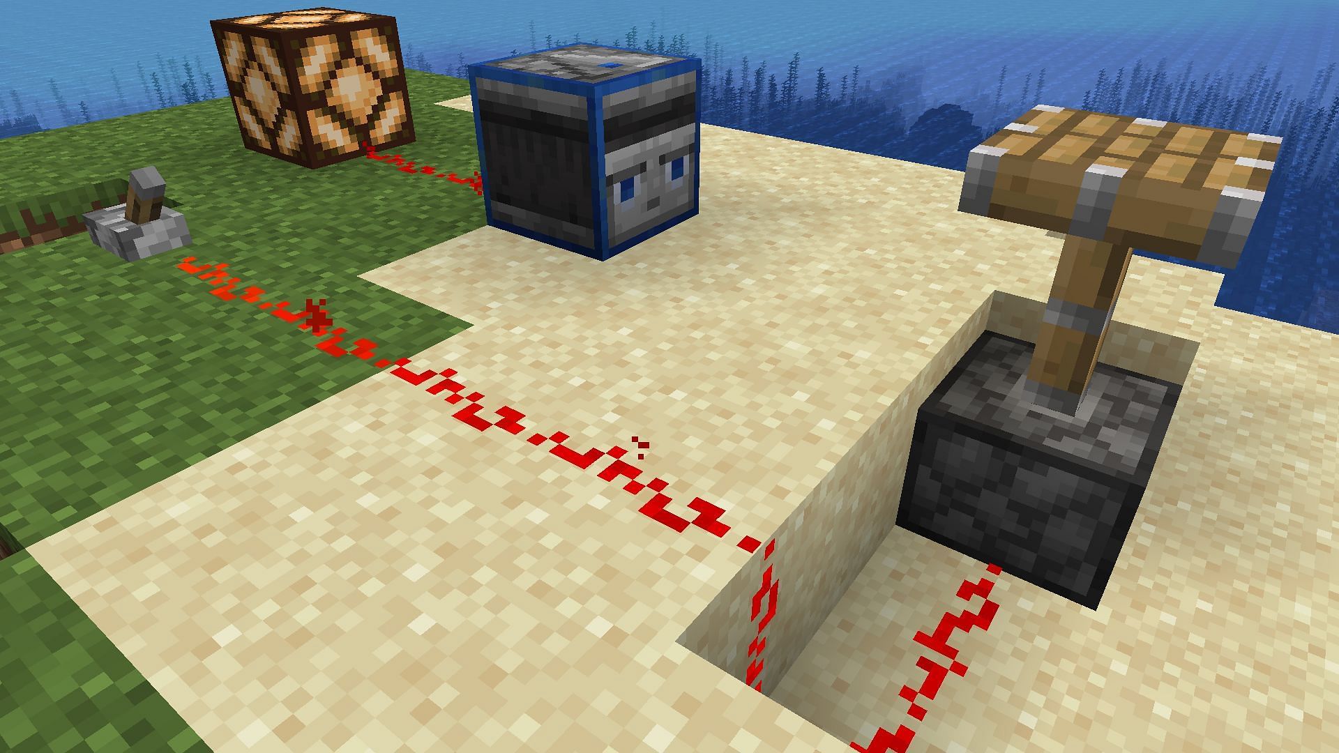 A surveyor observing a piston (Image via Mojang)