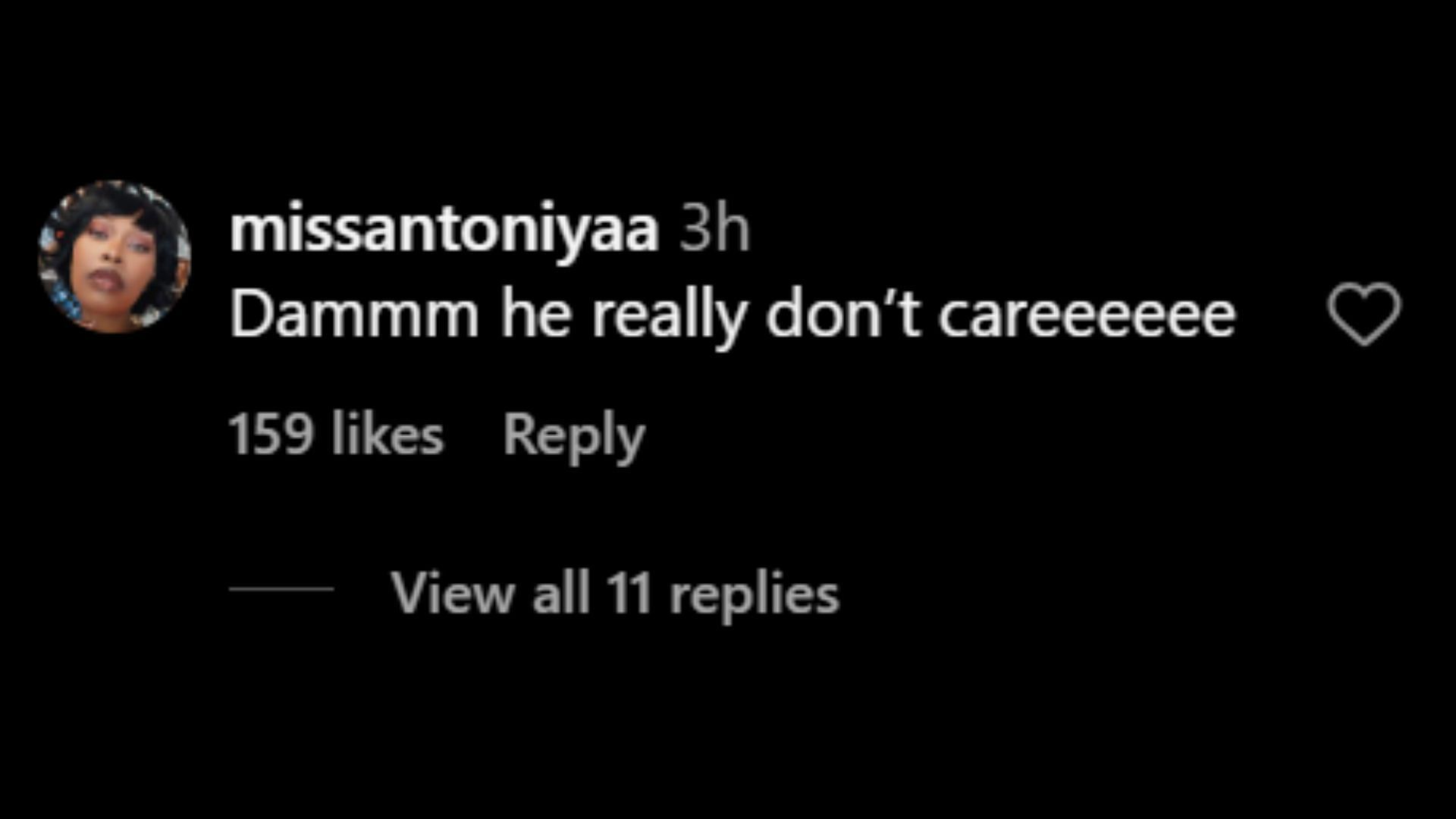 User @missantoniyaa&#039;s comment on Safaree Samuels&#039; post (Image via Instagram/@safaree)