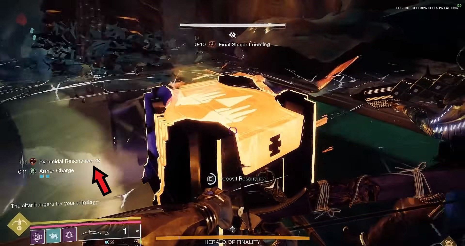 Resonance x3 buff while depositing in Destiny 2 (Image via Bungie)