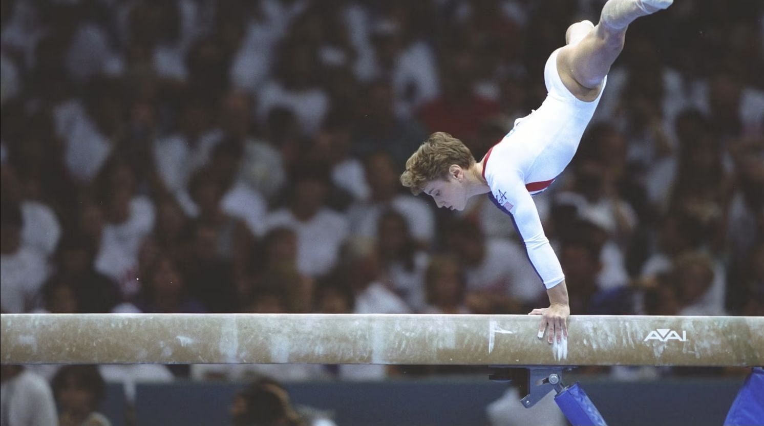 Kerri Strug in action at the Atlanta Olympics