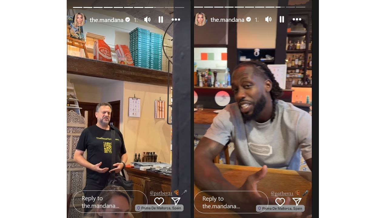 Patrick Beverley tests his vocals inside a restaurant in Spain. [photo: Bolourchi IG]
