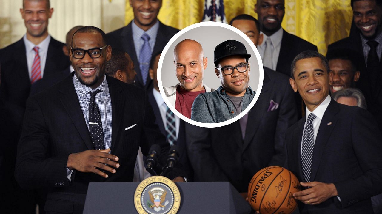 NBA fans hilariously compare Barack Obama dapping up LeBron James and Co. to viral video. (Photo: IMAGN and Key &amp; Peele/YouTube)