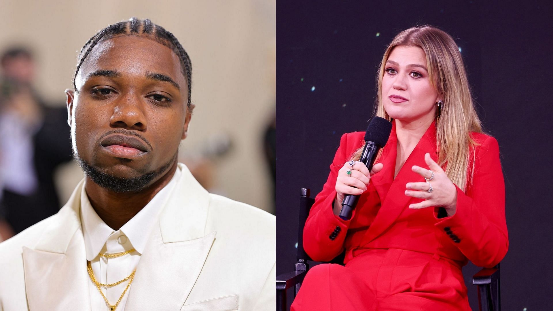 Noah Lyles and Kelly Clarkson (Images via Getty)