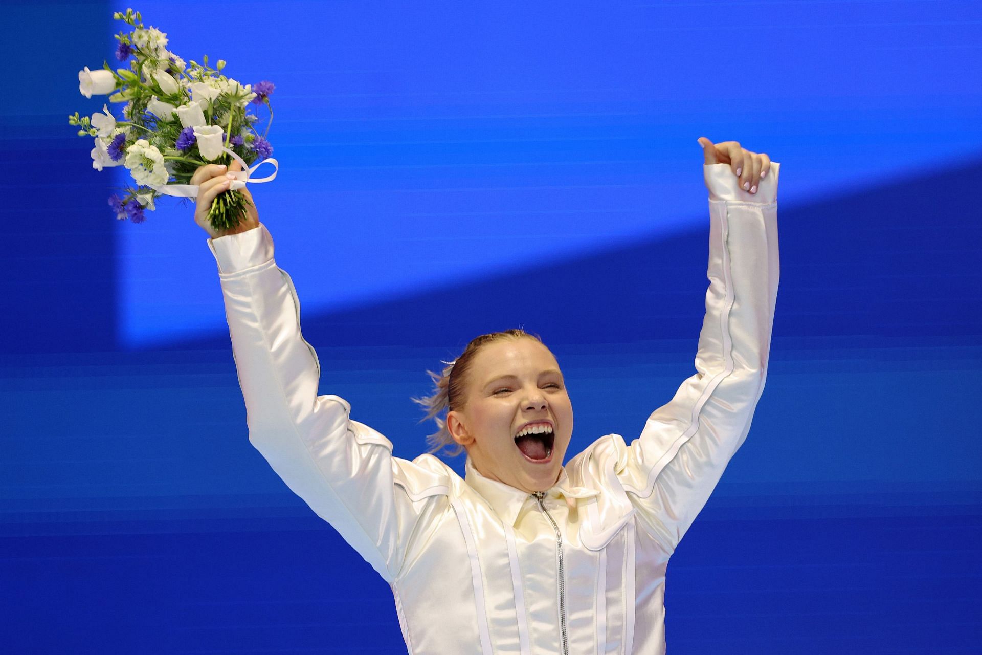 Jade Carey celebrates after being selected for the 2024 U.S. Olympic Women&#039;s Gymnastics Team during the 2024 U.S. Olympic Team Gymnastics Trials in Minneapolis, Minnesota. (Photo by Getty Images)