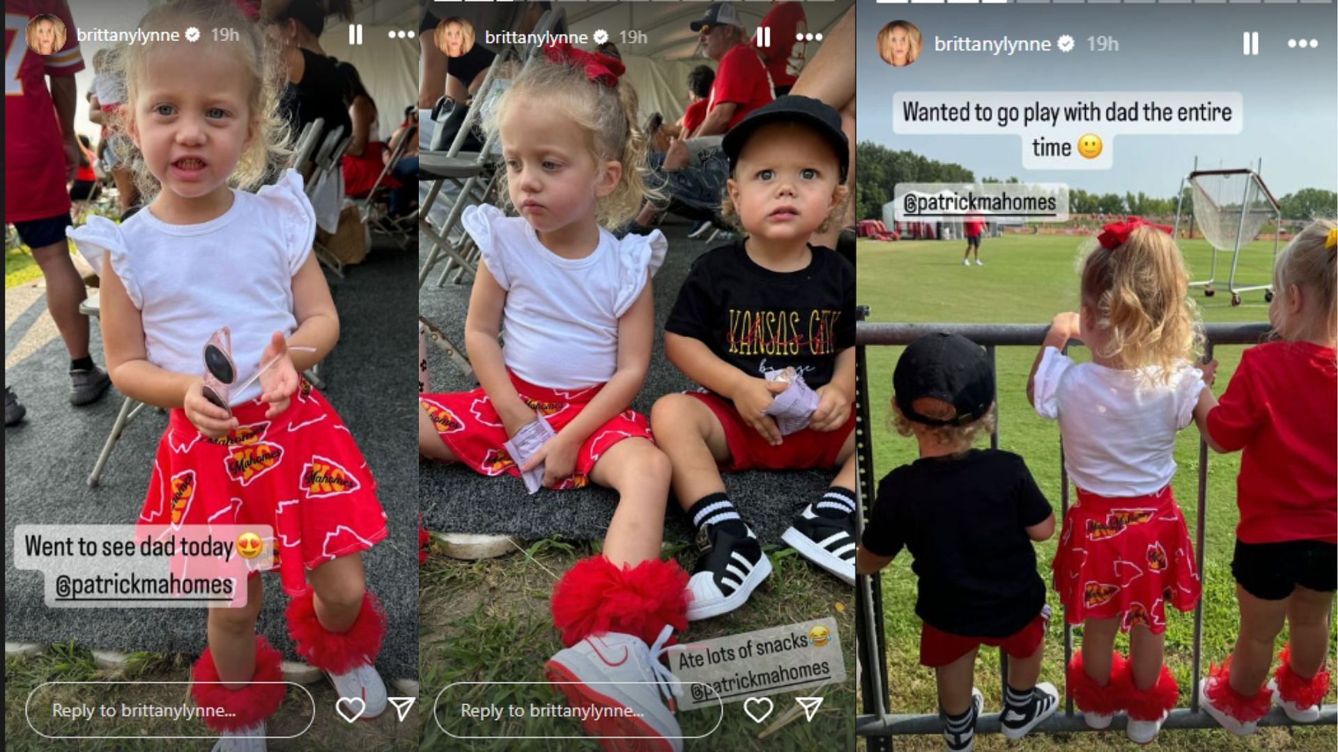 The Mahomes watching Kansas City Chiefs practice.(Photos via Brittany Mahomes IG)