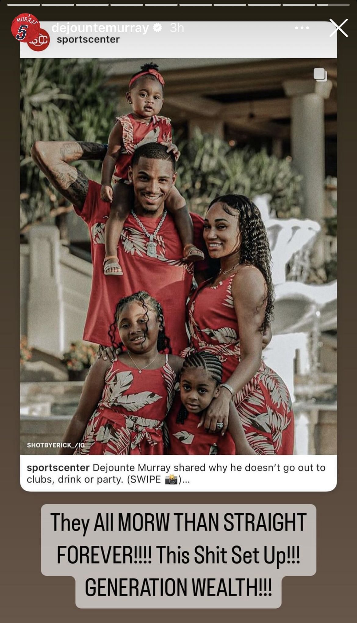 Dejounte Murray's post highlighting his focus on his family