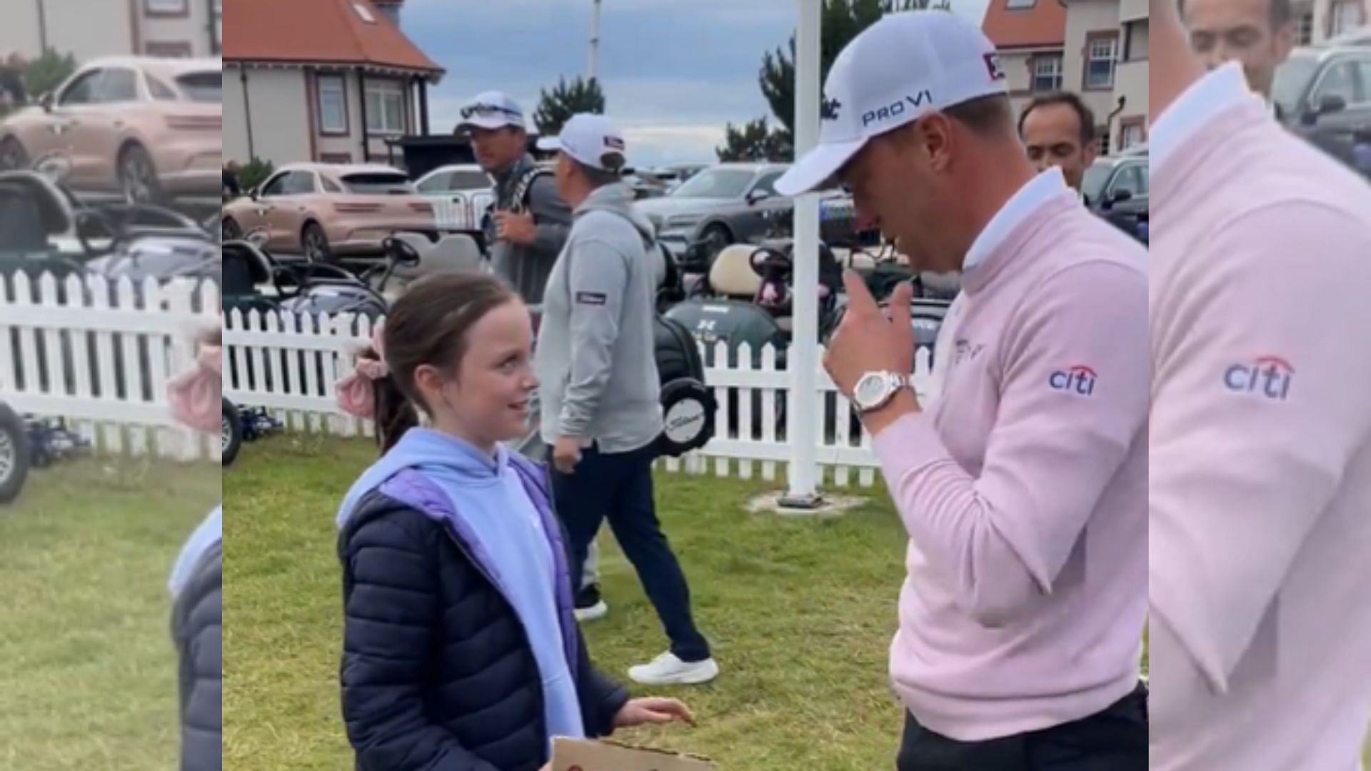 Justin Thomas shares a heartfelt moment with 11-year-old Elaise at Scottish Open (@PGATOUR/X)