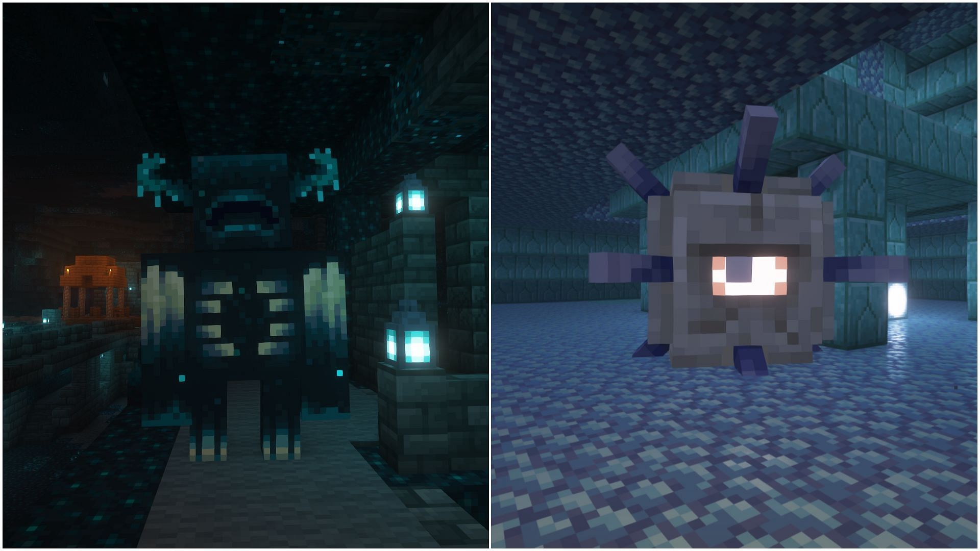 A warden and an elder guardian (Image via Mojang)