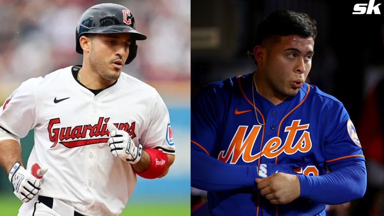 Ramon Laureano and Francisco Alvarez exchange words during intense Mets vs Braves game. Credit: IMAGN