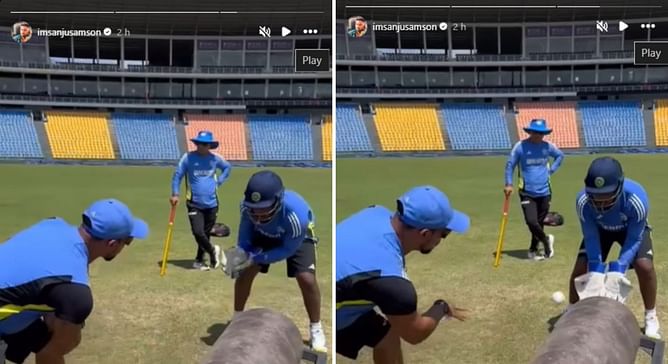 [Watch] Sanju Samson undergoes rigorous wicketkeeping drills from fielding coach ahead of IND vs SL 1st T20I