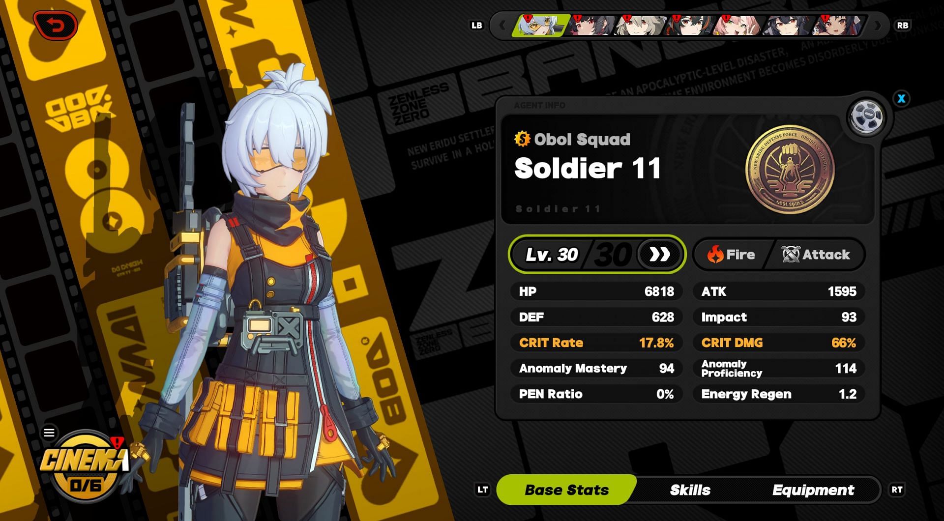 Stats of a character in Zenless Zone Zero (Image via HoYoverse)