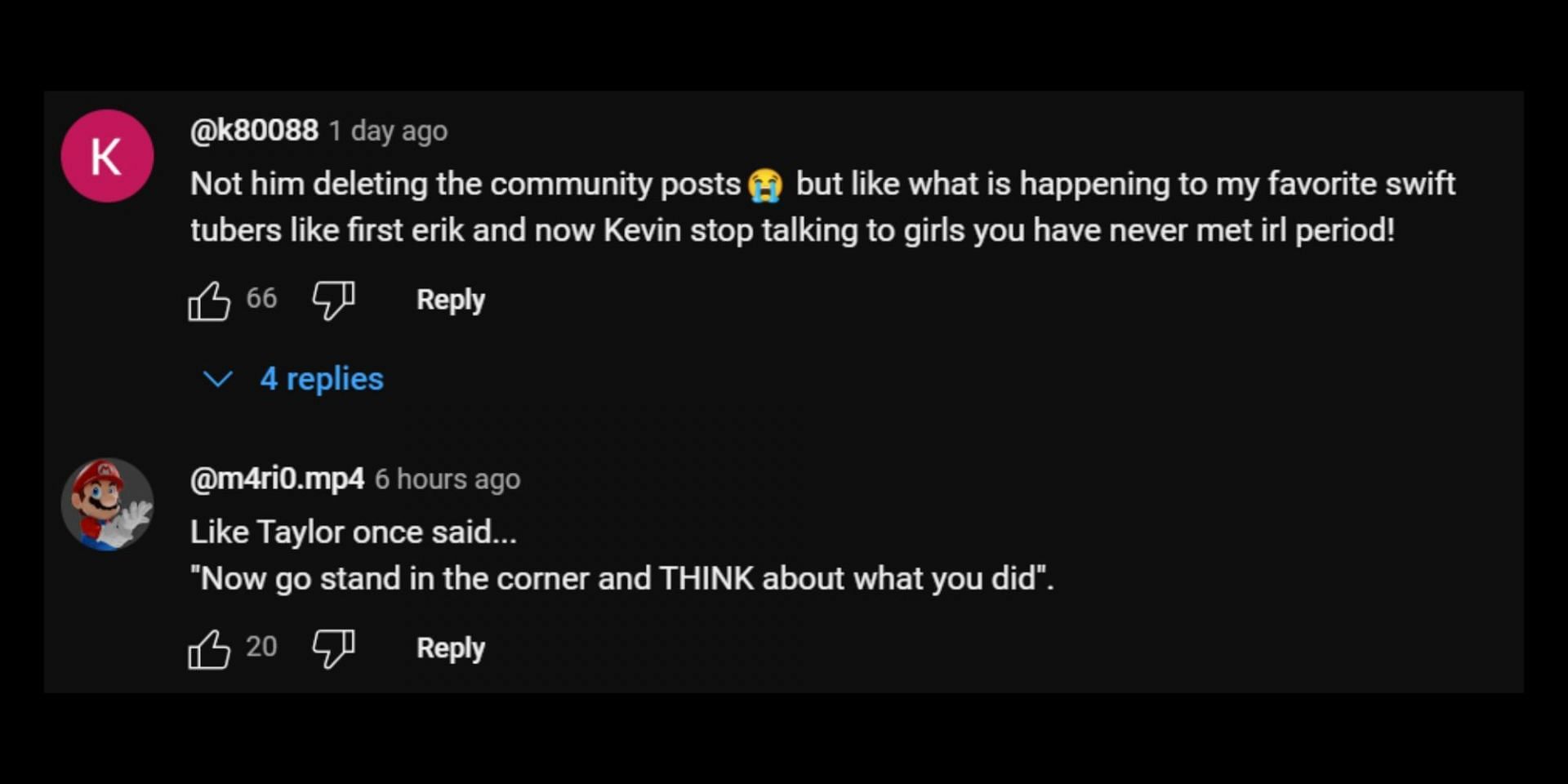 Swifties react to the allegations against Kevin. (Image via YouTube/@taylorswifthockeybro)