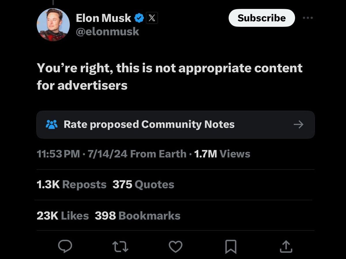 Elon Musk seemingly pulls ads from the streamer&#039;s account (Image via X/Elon Musk)