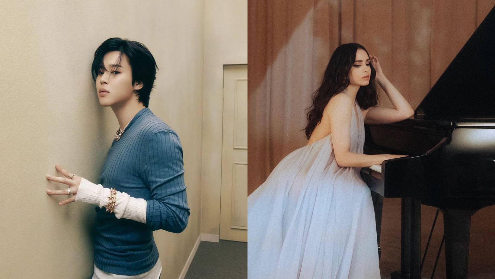 Sofia Carson extends gratitude to BTS Jimin for her MUSE album feature. (Images via Instagram/@j.m and @sofiacarson)