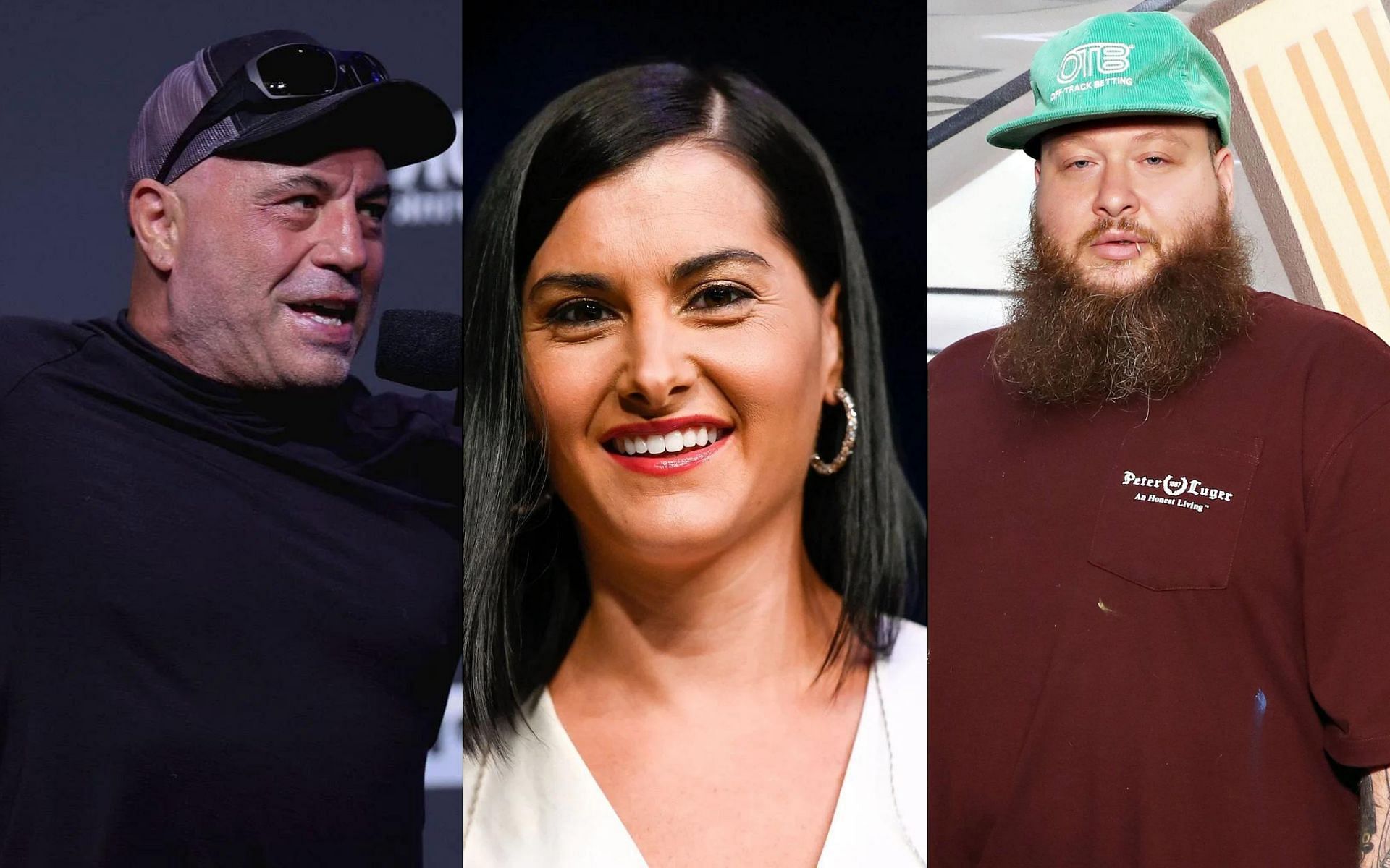 Megan Olivi (middle) reacts to Joe Rogan (left) and Action Bronson