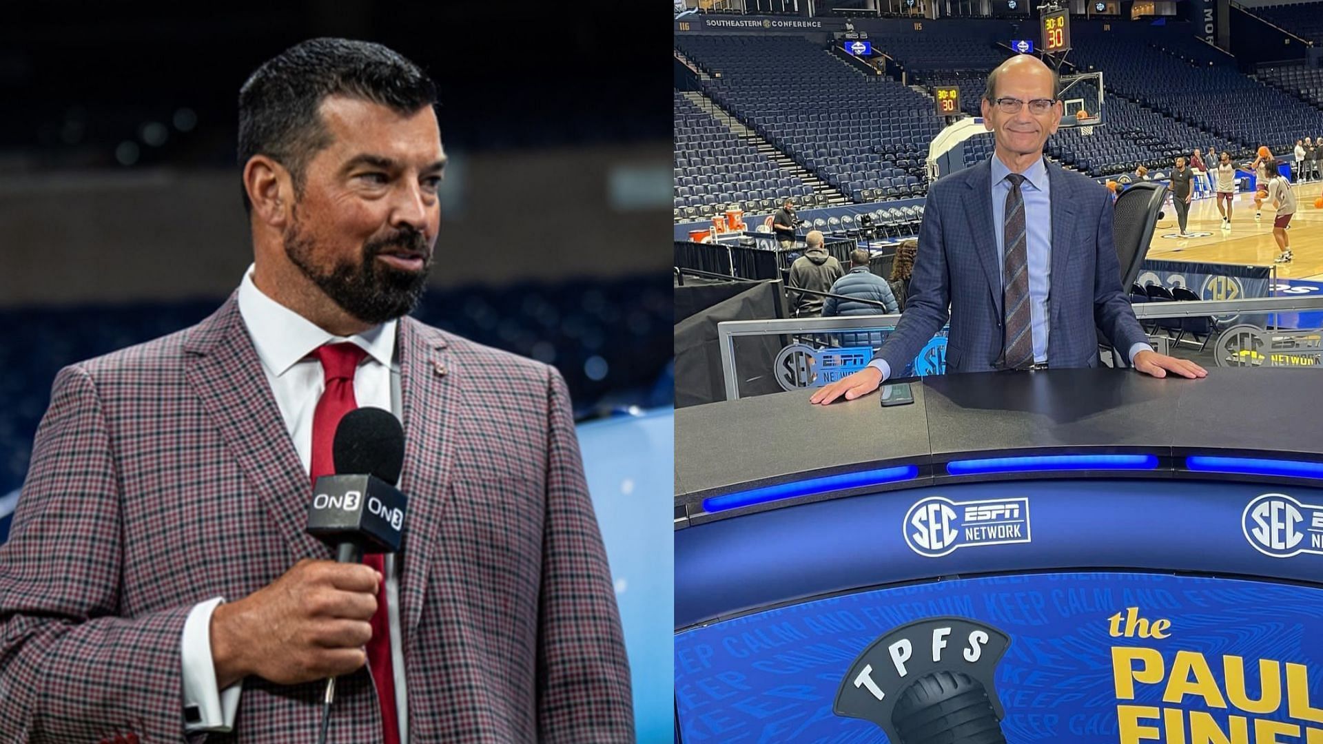 Coach Ryan Day and analyst Paul Finebaum (IG handles)