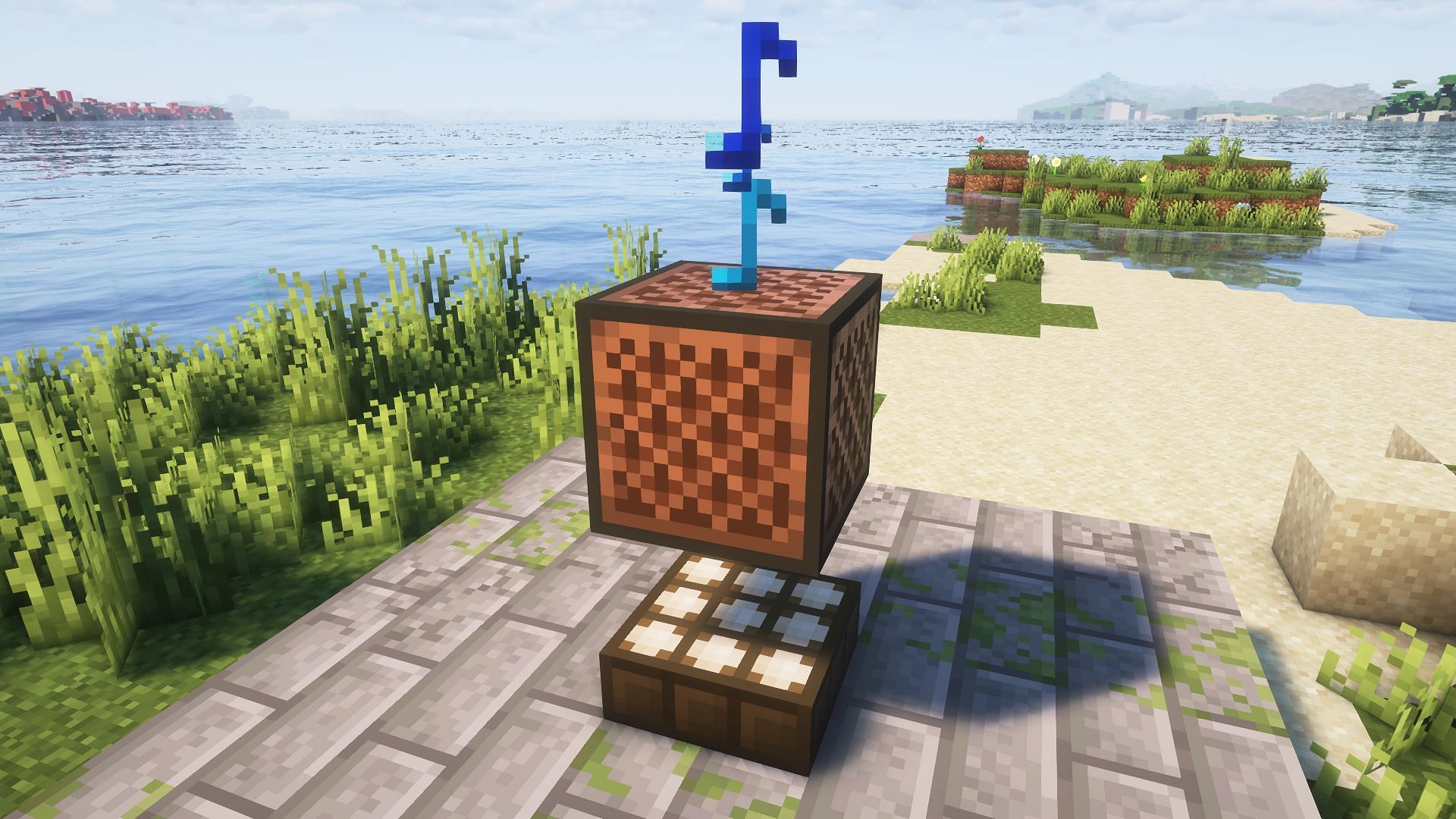 A note block placed over a daylight detector (Image via Mojang)