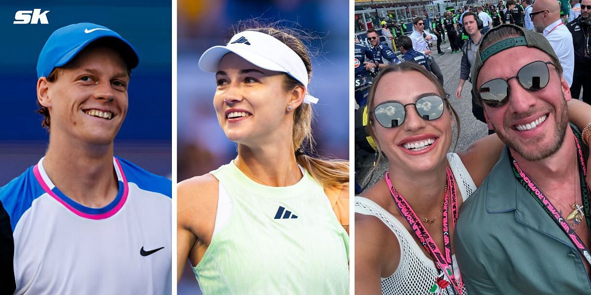 (Left to Right) Jannik Sinner, Anna Kalinskaya, Aryna Sabalenka and boyfriend Georgios Frangulis (Source: Getty Images; @arynasabalenka on Instagram)