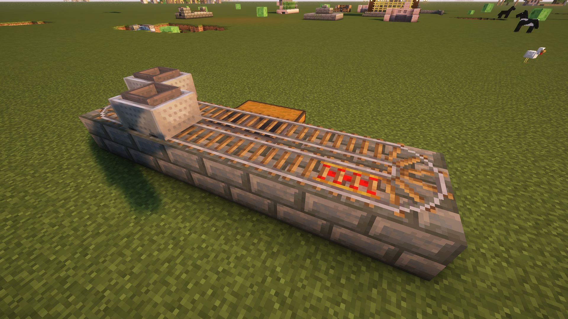 The rails and hopper minecarts added to the sweet berry farm (Image via Mojang)