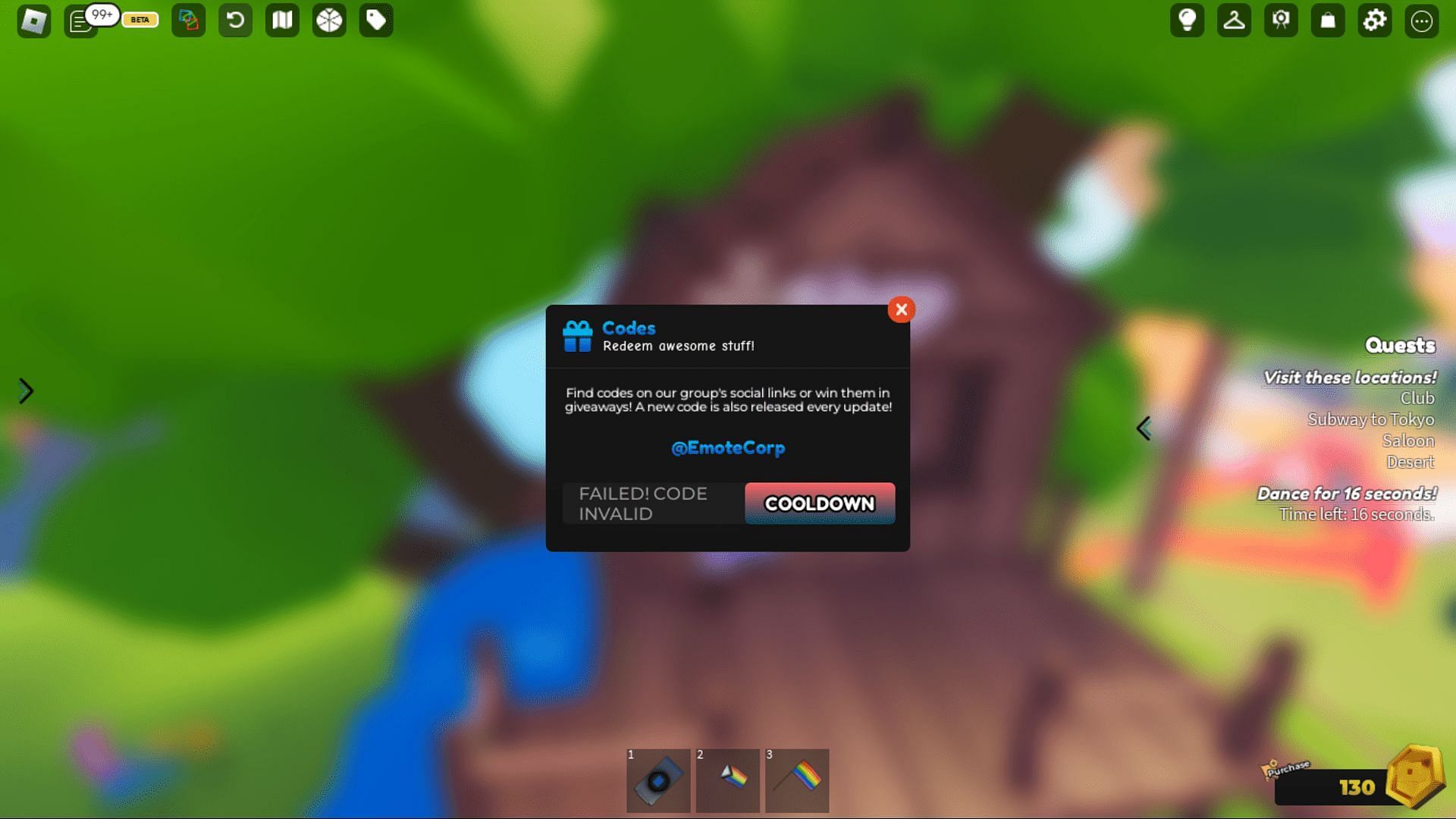 Troubleshoot codes in TTD 3 (Image via Roblox)