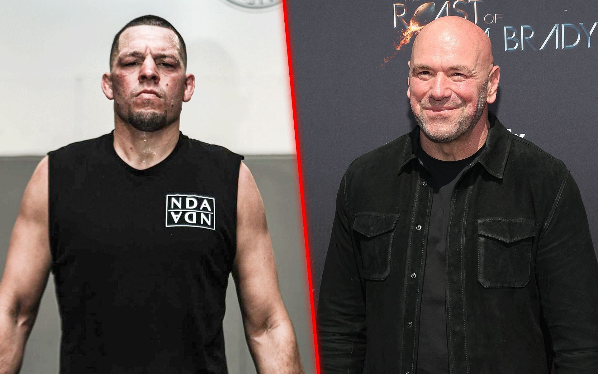 Nate Diaz (left) defends Dana White (right) from detractors of fighter pay [Images courtesy: @natediaz209 on Instagram and Getty]