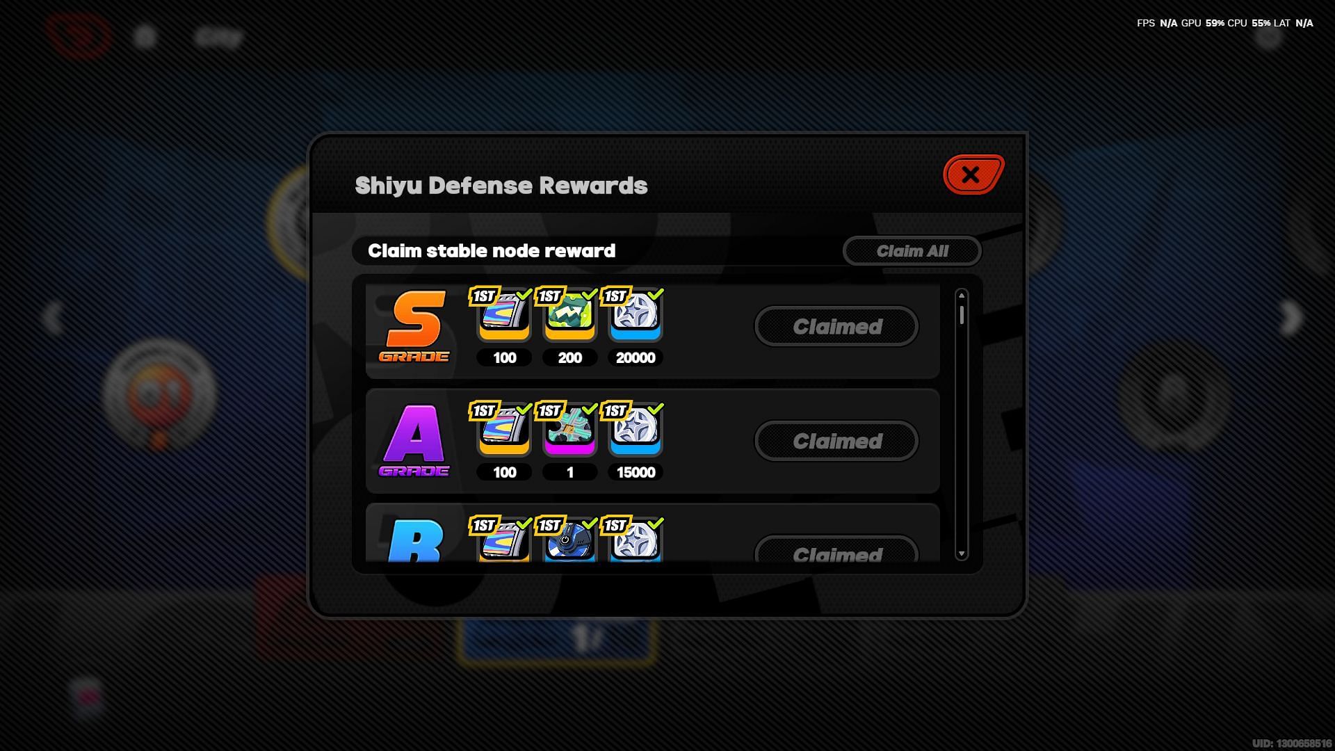 Rewards with rank completion in Shiyu Defense of Zenless Zone Zero (Image via HoYoverse)