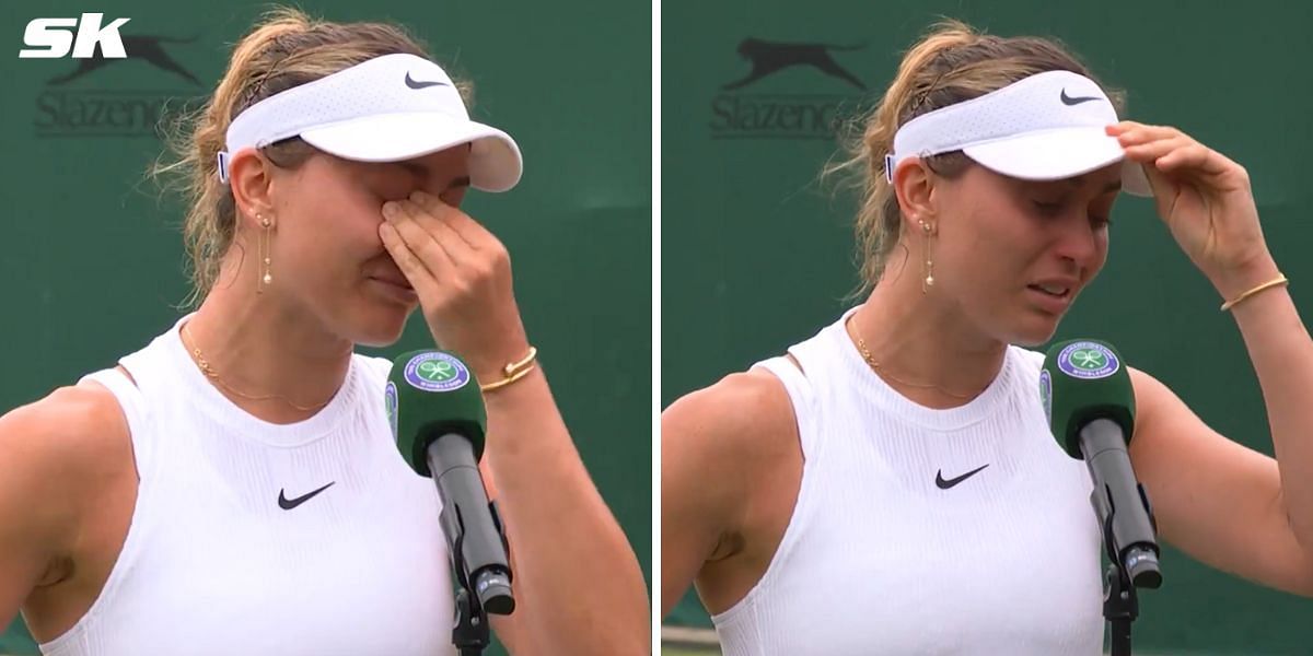 Paula Badosa captured during her on-court interview after her 3R win at Wimbledon 2024 (Image Source: Wimbledon on X)