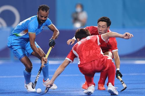 Lalit Upadhyay in action at the 2021 Hockey Olympics