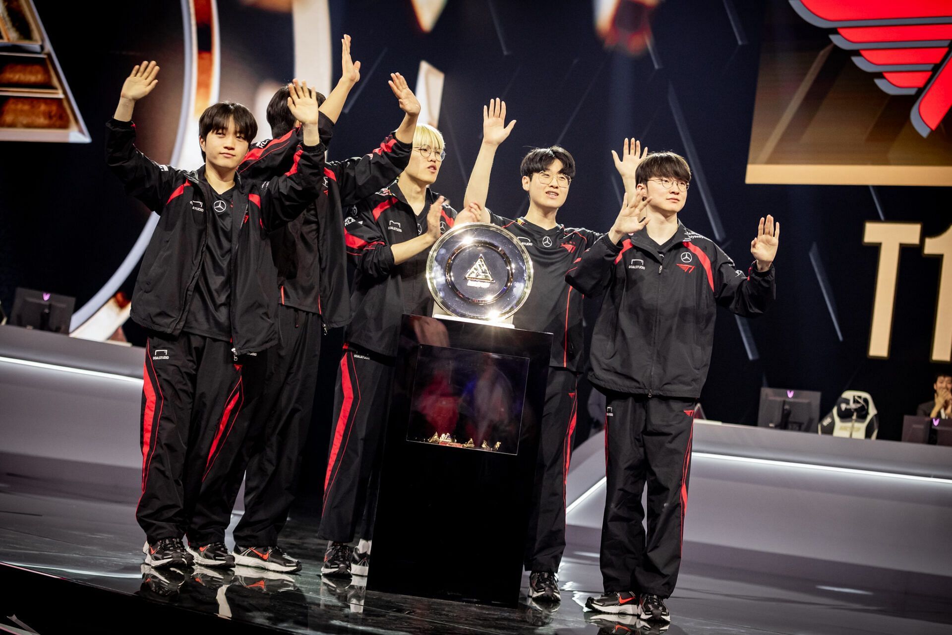 South Korea&#039;s T1 won the League of Legends trophy at EWC 2024 (Image via EWC)