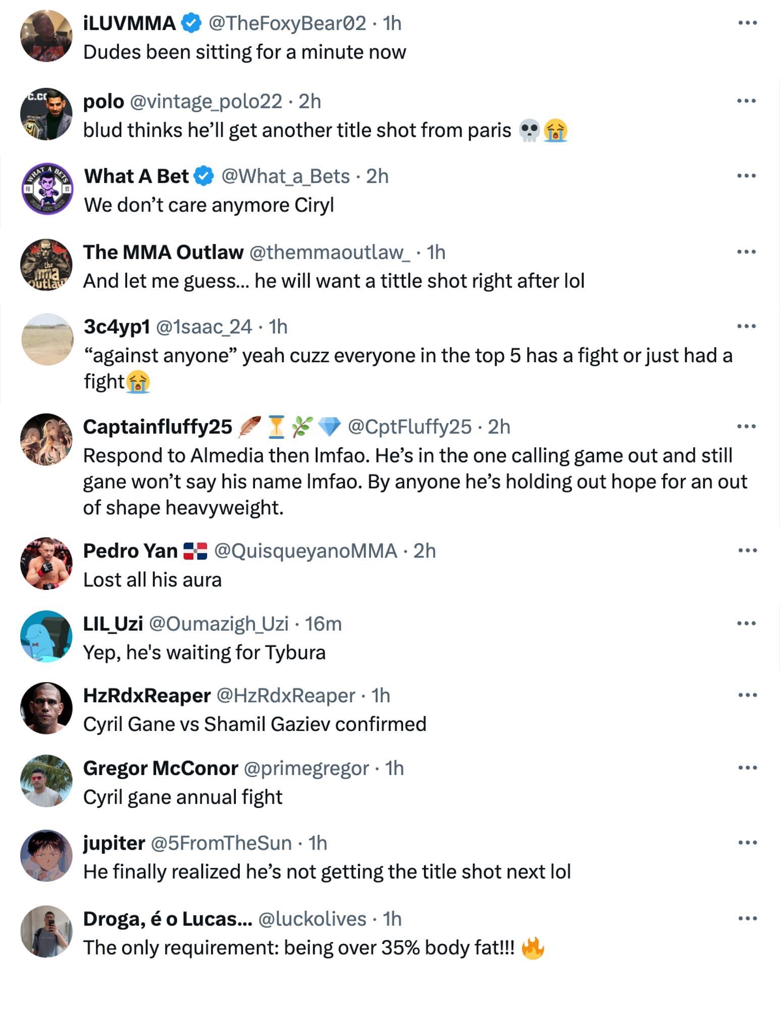 Fans react to Ciryl Gane teasing an upcoming fight at UFC Paris. [via @mma_orbit on X]